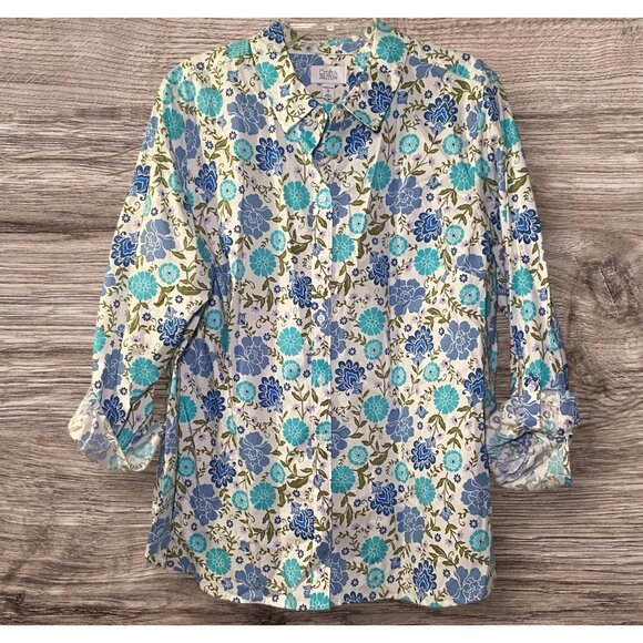 Croft & Barrow Womens 1X Floral Blue Green Lightweight Top Cottagecore Cozy - Picture 1 of 8